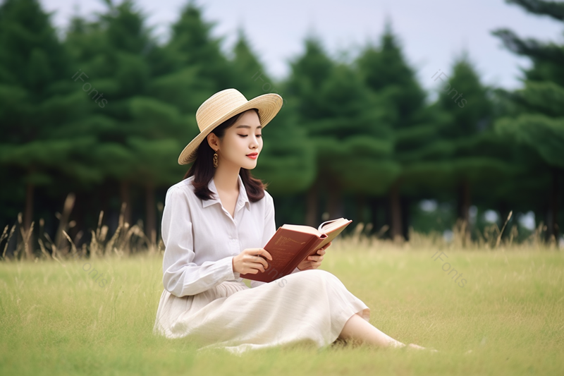 年轻美女户外草坪放松阅读,高清,摄影图,摄影图片,图片大全,摄影图免费下载